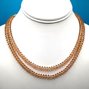 Light Topaz Crystal Necklace, Aurora Borealis, Rhinestone End Bars, Vintage